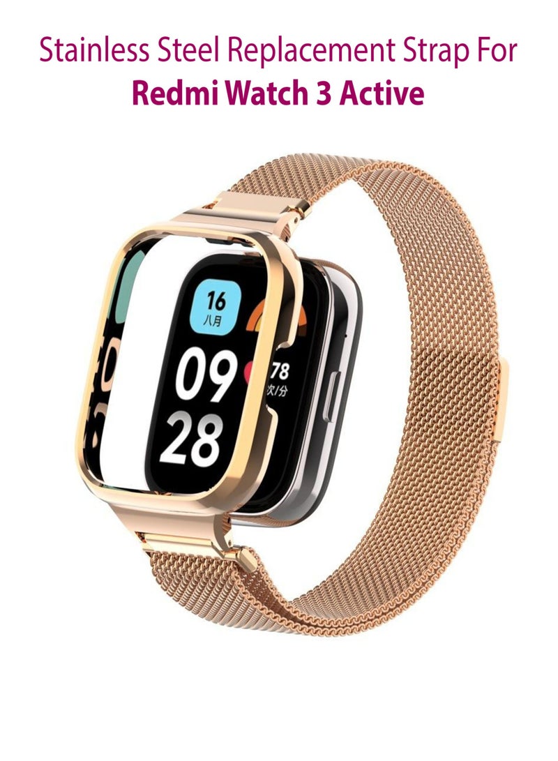 حزام بديل من الفولاذ المقاوم للصدأ لساعة Xiaomi Redmi Watch 3 Active الذكية - ذهبي وردي