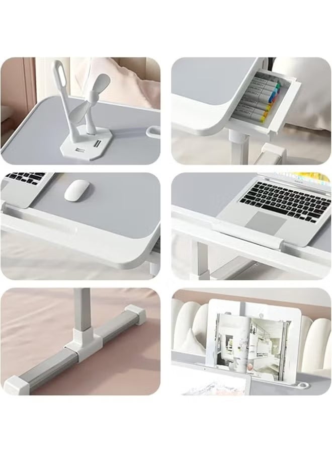 Adjustable Laptop Bed Table with USB Charging Ports, Foldable Laptop Desk with Storage Drawer and Tablet Slot for Bed, Sofa, Writing and Work - Image 5