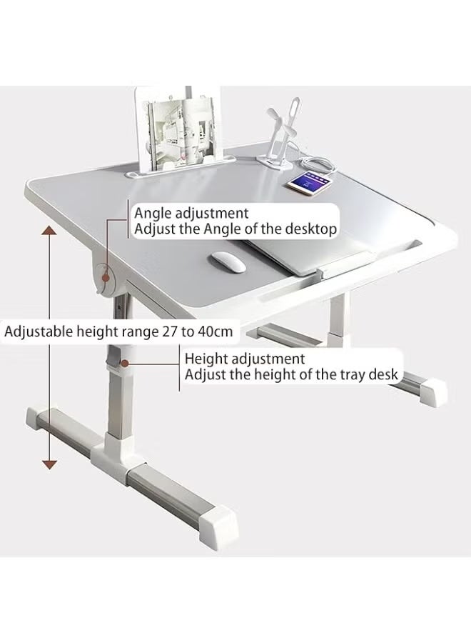 Adjustable Laptop Bed Table with USB Charging Ports, Foldable Laptop Desk with Storage Drawer and Tablet Slot for Bed, Sofa, Writing and Work - Image 4