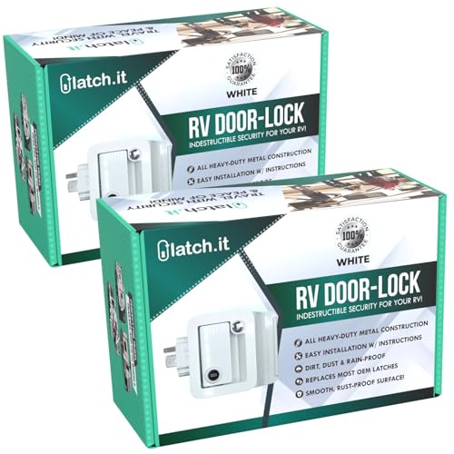 LATCH.IT White RV Door Latch | 2 Keyed Alike RV Door Locks for Travel Trailers | 100% Metal Camper Door Lock w/ 4 Keys | Easy-to-Install & Fits Most! - Image 1