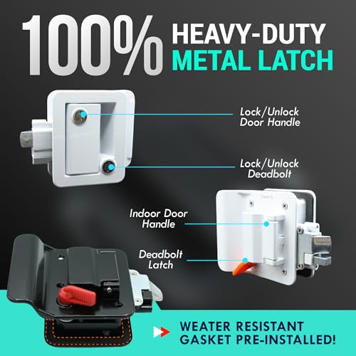 LATCH.IT White RV Door Latch | 2 Keyed Alike RV Door Locks for Travel Trailers | 100% Metal Camper Door Lock w/ 4 Keys | Easy-to-Install & Fits Most! - Image 5