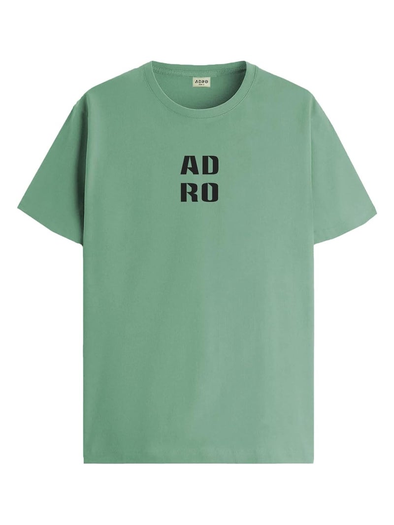 ADRO Men's Regular Fit T-Shirt - Minimal Text Design in Pista Green - Image 1