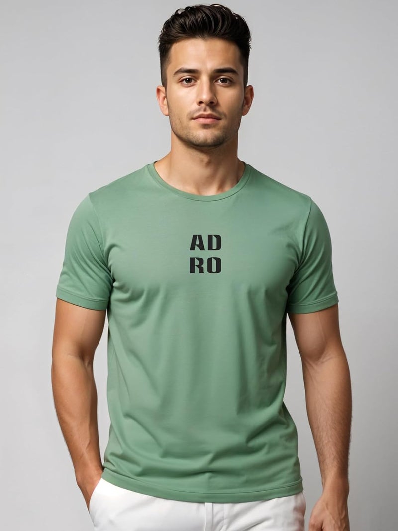 ADRO Men's Regular Fit T-Shirt - Minimal Text Design in Pista Green - Image 2
