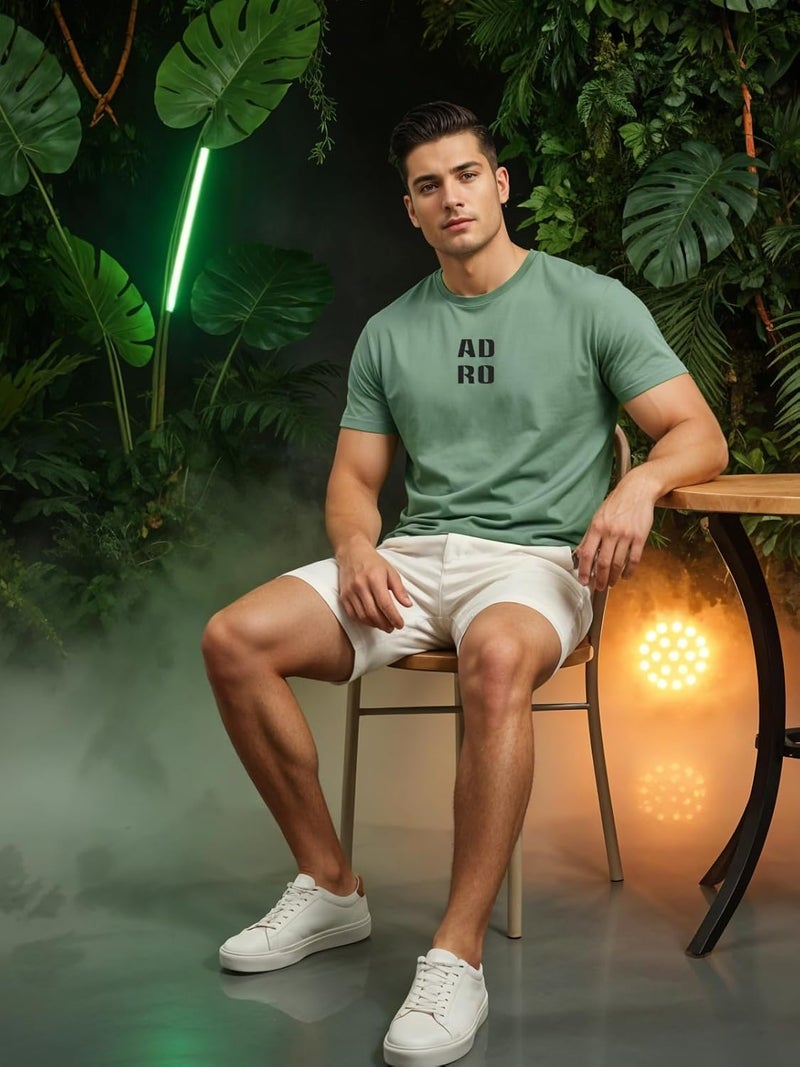 ADRO Men's Regular Fit T-Shirt - Minimal Text Design in Pista Green - Image 5