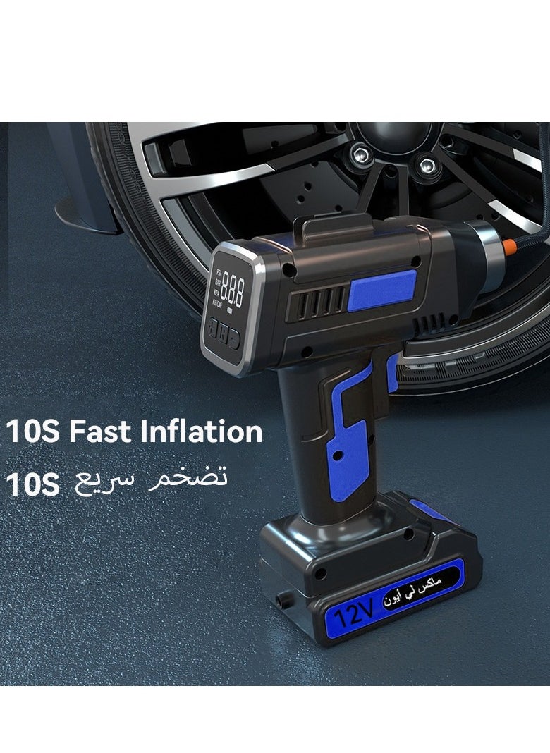 Generic Huake Handheld Air Pump, Portable Car Tyre Auto Inflatable Pump, 160PSI Digital Pressure Detection, LED Lights Lighting Air Pump for Inflating Cars, Motorbikes, Bikes  - Image 3