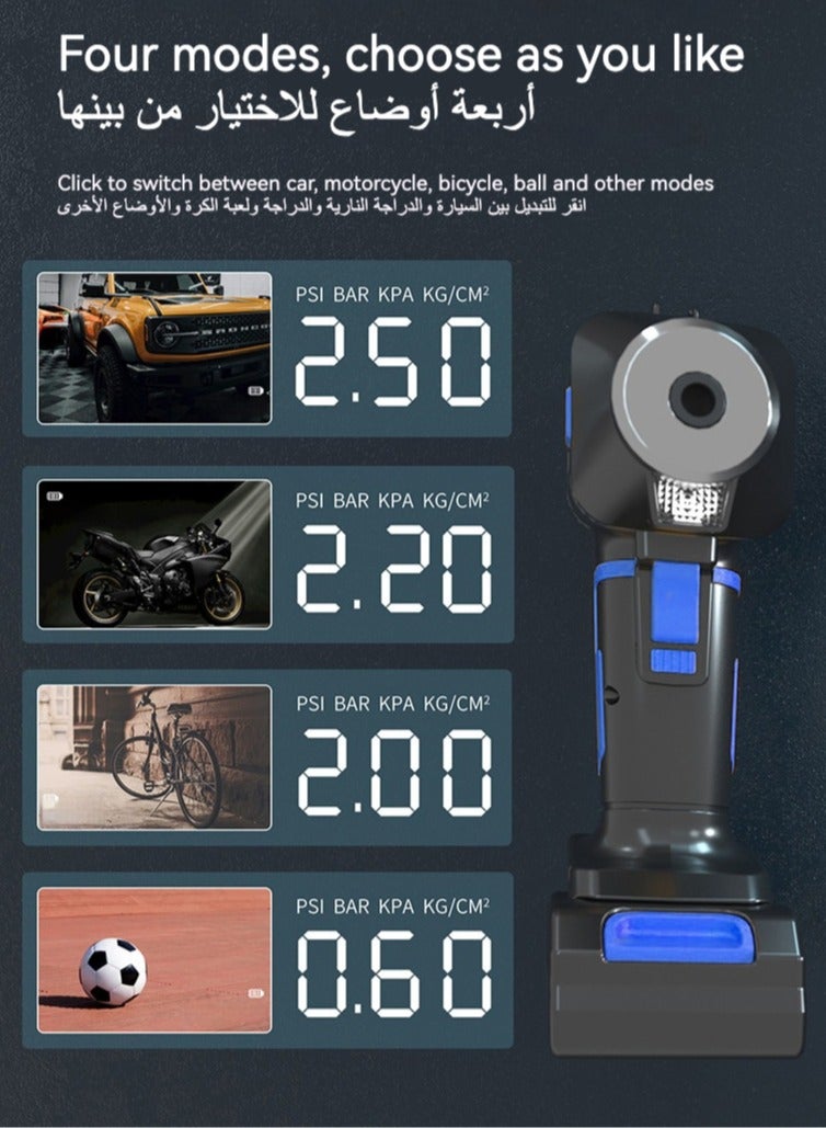 Huake Handheld Air Pump, Portable Car Tyre Auto Inflatable Pump, 160PSI Digital Pressure Detection, LED Lights Lighting Air Pump for Inflating Cars, Motorbikes, Bikes