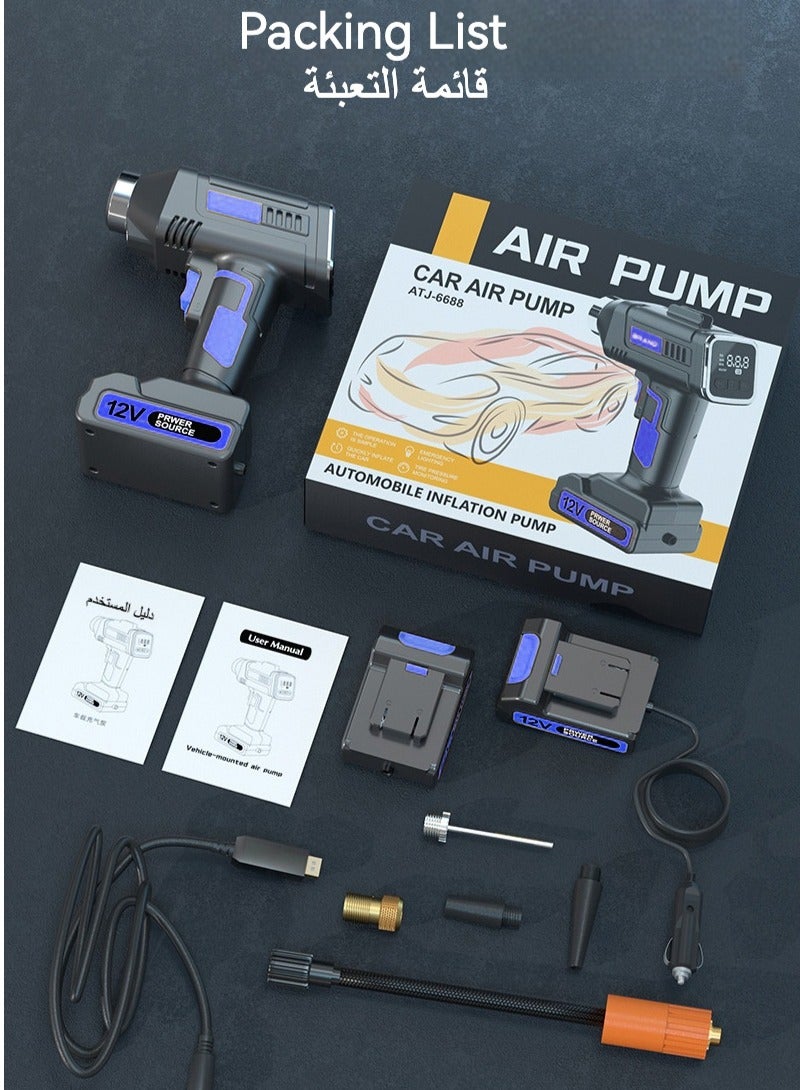 Huake Handheld Air Pump, Portable Car Tyre Auto Inflatable Pump, 160PSI Digital Pressure Detection, LED Lights Lighting Air Pump for Inflating Cars, Motorbikes, Bikes