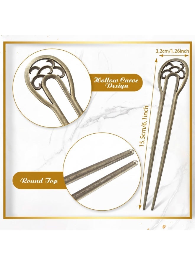 2 Pcs Bronze U Shaped Hair Forks, 6.1 Inch 2 Prong Vintage Metal Hair Sticks, French Bun Chignon Pin for Women Updo Hairstyle Accessories - Image 2