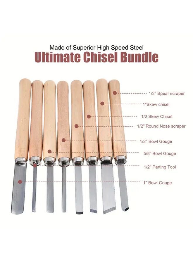 8 Piece High Speed Steel Wood Turning Chisel Set for Beginners and Professionals - Image 3