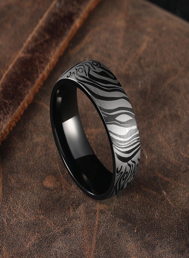 King Will Men's Stainless Steel Wedding Band - 8mm Black Promise Ring with Laser Zebra Pattern, Unique Black Stainless Steel Wedding Band Ring for Men Comfort Fit Size 10 - Image 3