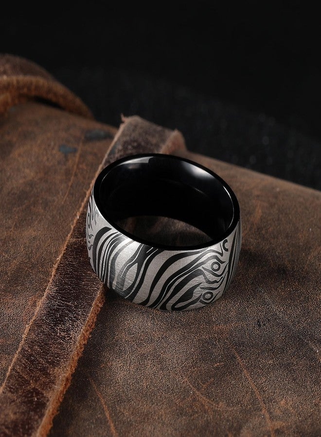 King Will Men's Stainless Steel Wedding Band - 8mm Black Promise Ring with Laser Zebra Pattern, Unique Black Stainless Steel Wedding Band Ring for Men Comfort Fit Size 10 - Image 2