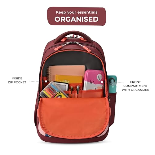 Gear Tango Backpack 17"/29L Medium Water Resistant School Bag/Casual Backpack/Daypack/Kids Bag for Boys/Girls (Maroon-Orange) - Image 5