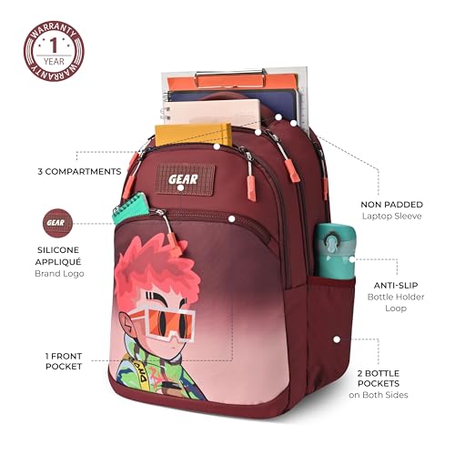 Gear Tango Backpack 17"/29L Medium Water Resistant School Bag/Casual Backpack/Daypack/Kids Bag for Boys/Girls (Maroon-Orange) - Image 4