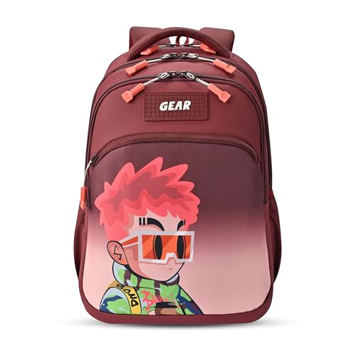 Gear Tango Backpack 17"/29L Medium Water Resistant School Bag/Casual Backpack/Daypack/Kids Bag for Boys/Girls (Maroon-Orange) - Image 1