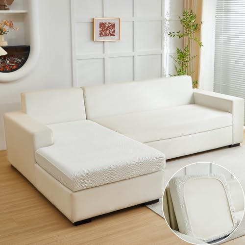 Yoovat Couch Cushion Covers for Sofa Couch Covers Wear-Resistant Universal Sofa Cover Stretch for Sectional Slipcovers (Texture-Cream White,Chaise Cover) - Image 1