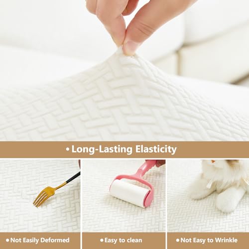 Yoovat Couch Cushion Covers for Sofa Couch Covers Wear-Resistant Universal Sofa Cover Stretch for Sectional Slipcovers (Texture-Cream White,Chaise Cover) - Image 5