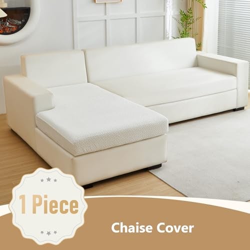 Yoovat Couch Cushion Covers for Sofa Couch Covers Wear-Resistant Universal Sofa Cover Stretch for Sectional Slipcovers (Texture-Cream White,Chaise Cover) - Image 2