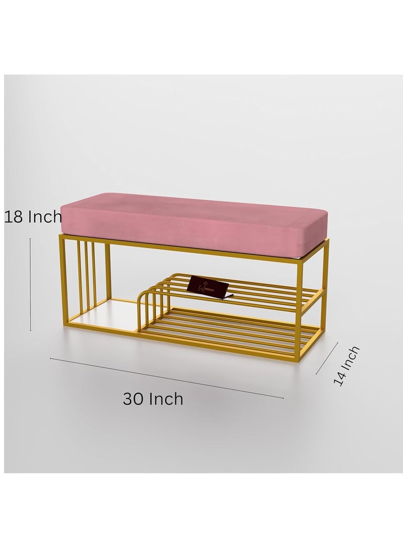 WooDinto WooDinto Bench with Storage and Velvet Upholstery for The Entryway Sleeping Bench Ottoman Sofa Footstool Bed End Table Settee with Storage for Living Area and Bedroom Blue Golden  - Image 2
