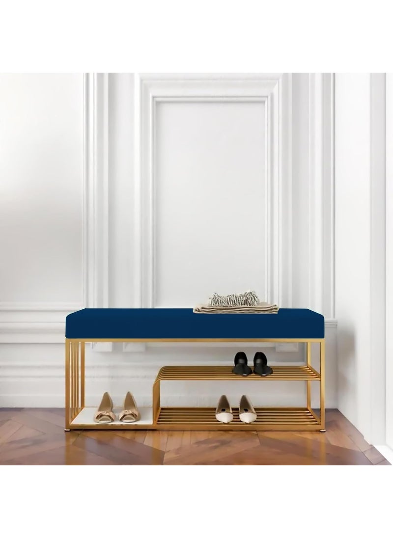 WooDinto WooDinto Bench with Storage and Velvet Upholstery for The Entryway Sleeping Bench Ottoman Sofa Footstool Bed End Table Settee with Storage for Living Area and Bedroom Blue Golden  - Image 4