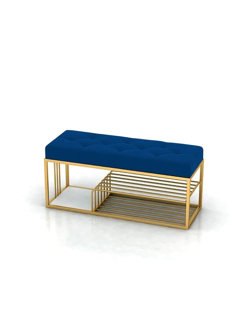WooDinto WooDinto Bench with Storage and Velvet Upholstery for The Entryway Sleeping Bench Ottoman Sofa Footstool Bed End Table Settee with Storage for Living Area and Bedroom Blue Golden  - Image 5