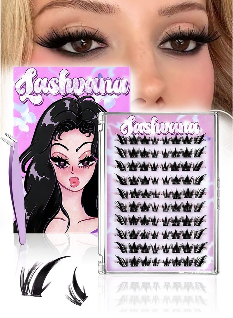 lashvana 80Pcs Self Adhesive False Eyelashes Clusters Kit,10 rows European-style false eyelashes Lashes Kit with Tweezers for Beginners, Press On Glueless Individual Lashes DIY Eyelashes. - Image 1