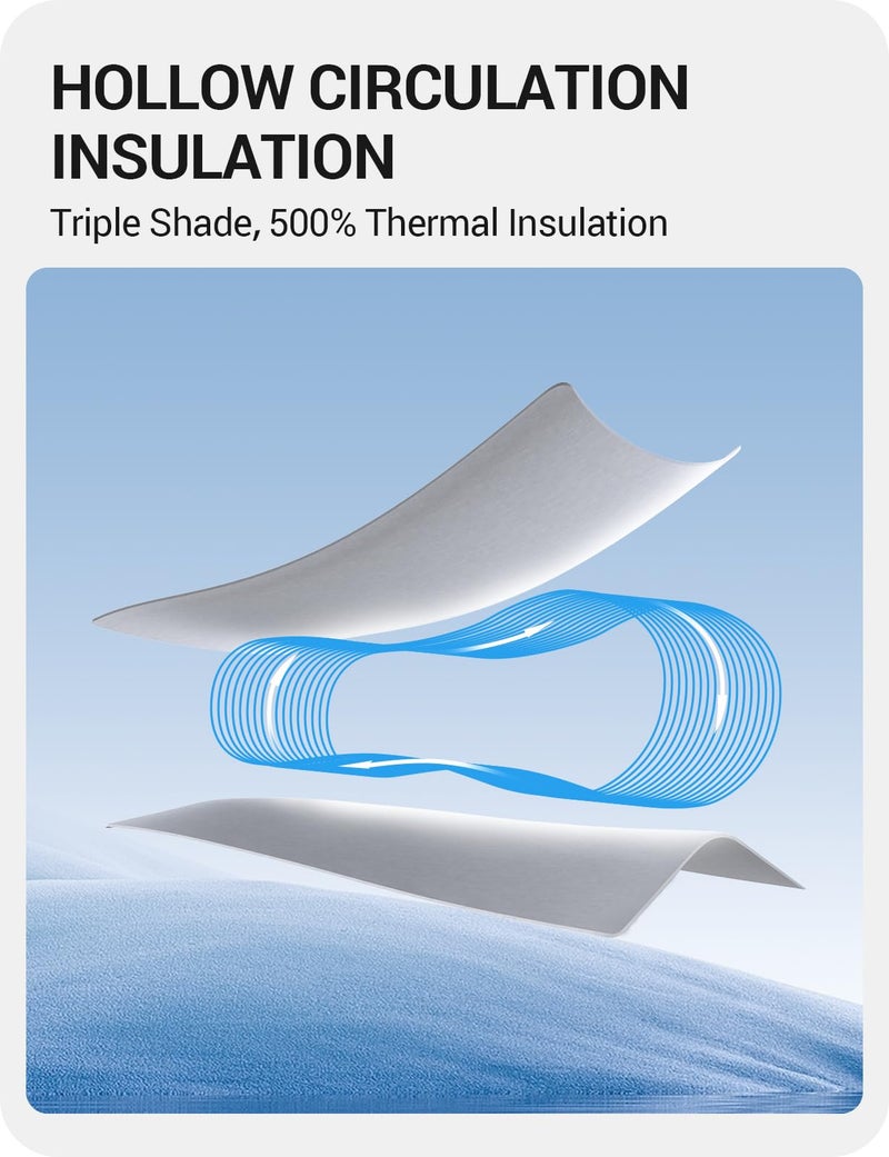 Basenor شمسية زجاج السقف لبازينور تسلا موديل 3 2021–2023، [بدون فجوات وبدون انحناء] شمسية أمامية وخلفية لحجب الحرارة والأشعة فوق البنفسجية مع أغطية عاكسة، إطار قابل للطي، أسود (تصميم خاص) - Image 4