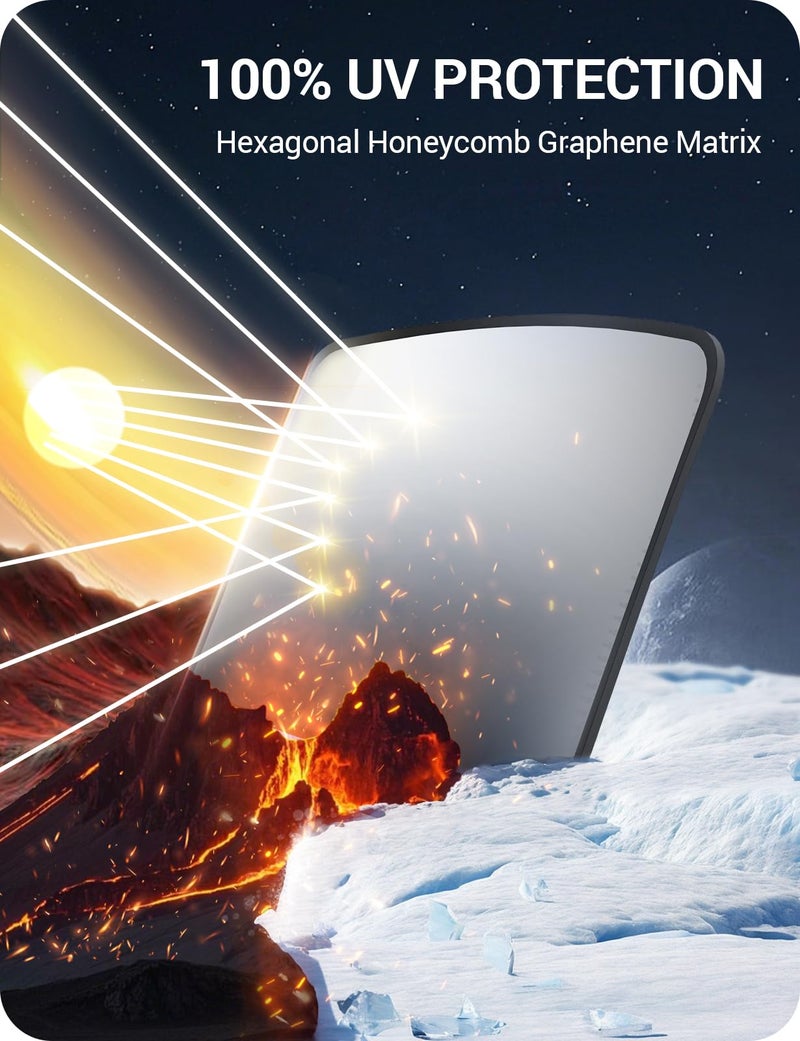 Basenor شمسية زجاج السقف لبازينور تسلا موديل 3 2021–2023، [بدون فجوات وبدون انحناء] شمسية أمامية وخلفية لحجب الحرارة والأشعة فوق البنفسجية مع أغطية عاكسة، إطار قابل للطي، أسود (تصميم خاص) - Image 2