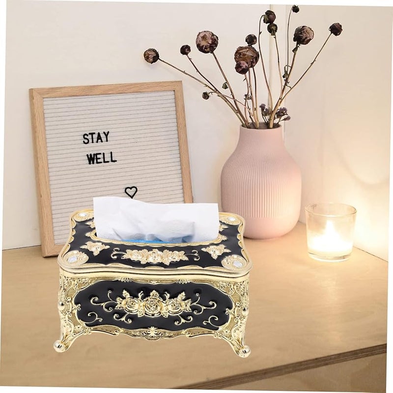 حامل علبة المناديل المزين بالذهب من مادة ABS للمنزل والمكتب والسيارة، للتخزين الإبداعي - Image 3