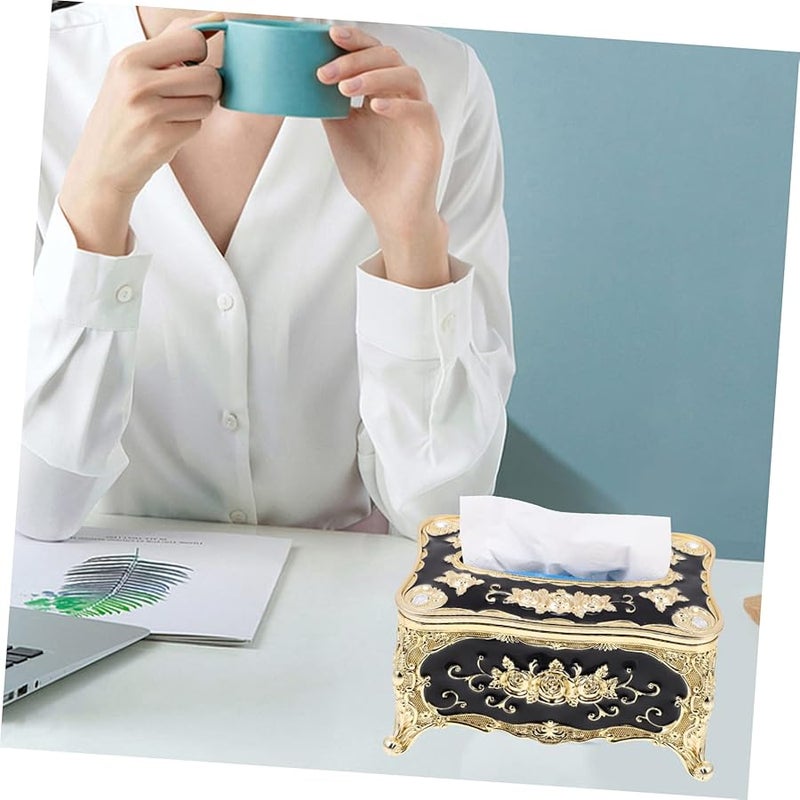 حامل علبة المناديل المزين بالذهب من مادة ABS للمنزل والمكتب والسيارة، للتخزين الإبداعي - Image 4