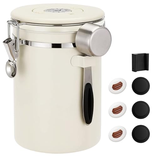 ShanSon Coffee Canister Airtight Coffee Container Stainless Steel Coffee Bean Storage Container with Scoop Coffee Canister for Beans Grounds Sugar Flour Tea Cereal,22OZ,Beige - Image 1