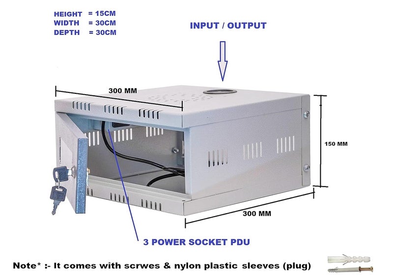 Sanmark Sanmark 1U CCTV DVR RackServerNVRNetwork Protector Rack Transparent Glass Door with 3 Power Socket Plug Metal Cabinet Box 1U Size30cm X 30cm X 15cm - Image 4