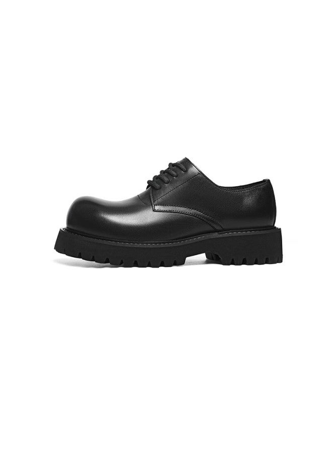 Red Dragonfly Men's Leather Shoes Autumn Big Head Height Increasing Derby Business Formal Shoes Wedding Wta35000 Black 42 - Image 1