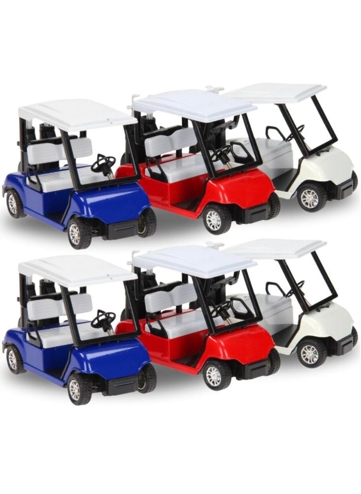 مجموعة ألعاب عربة جولف صغيرة - مركبات مصبوبة بثلاث قطع باللون الأزرق والأحمر والأبيض