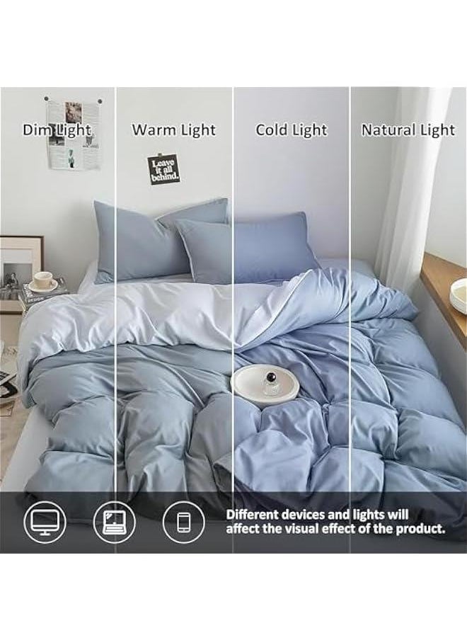 HOOKOR Cotton Duvet Cover Set, 4 Pieces Soft Brushed Microfiber Comforter Cover with Zipper Closure, Include 1 Duvet Cover 1 Flat Sheet and 2 Pillowcase (Haze Blue, 200x230cm)  - Image 5