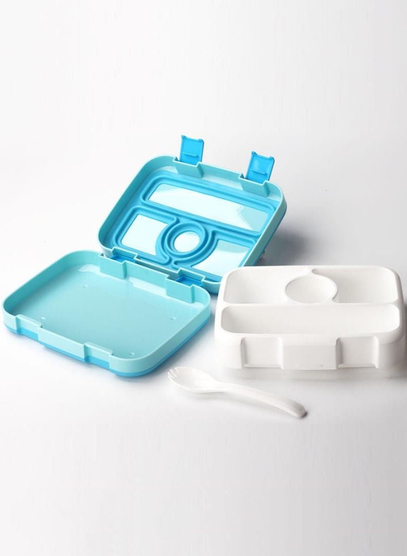 XiuWoo Four-Compartment Fast Food Box Sealed Split Compartment Bento Box Microwave Lunch Box-Blue 800ML  - Image 2
