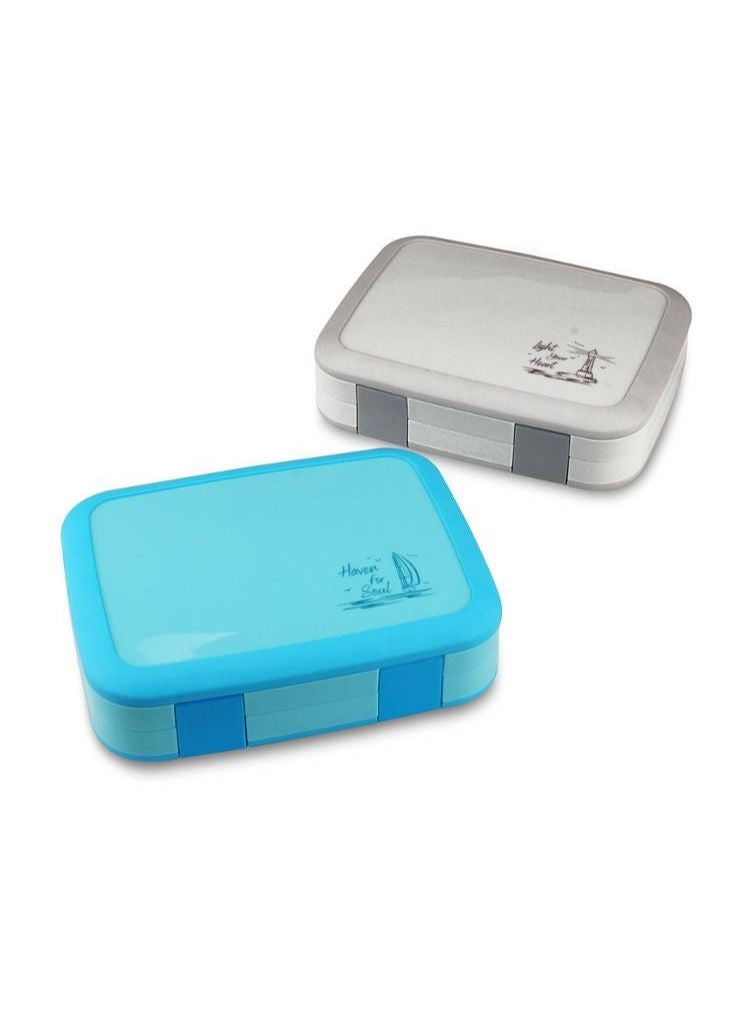 XiuWoo Four-Compartment Fast Food Box Sealed Split Compartment Bento Box Microwave Lunch Box-Blue 800ML  - Image 3