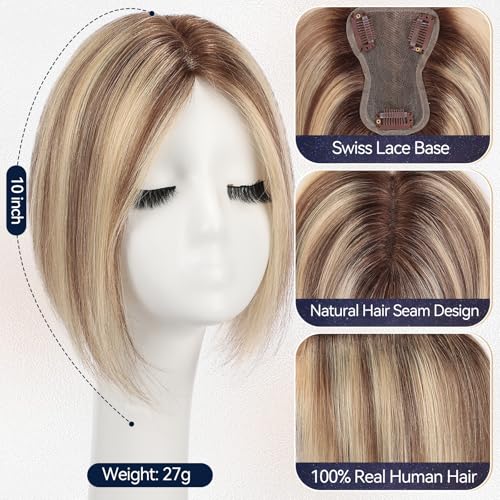 starluck Real Human Hair Toppers for Women 10 Inch Human Hair Topper no Bangs 3 45 inches Swiss Base Suitable for ThinningHair Cover Grey RootsAsh Blonde - Image 3