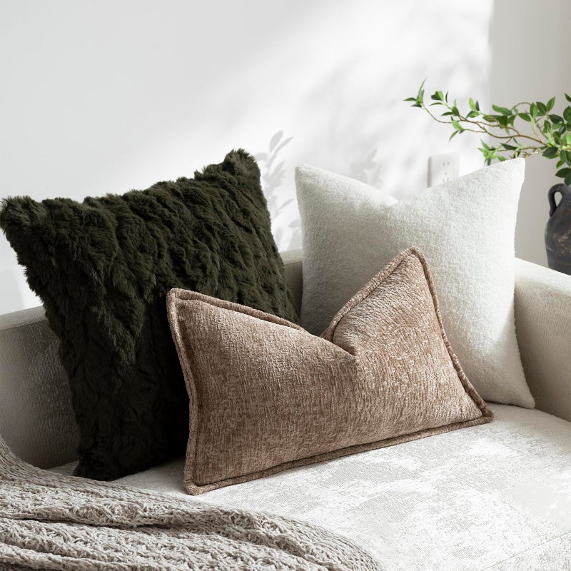 DEZENE Pack of 2 Khaki Decorative Throw Pillow Covers 12x20 Cozy Soft Chenille Accent Vintage Rectangular Lumbar Couch Pillow Covers for Home Decor Bed Sofa Living Room - Image 4