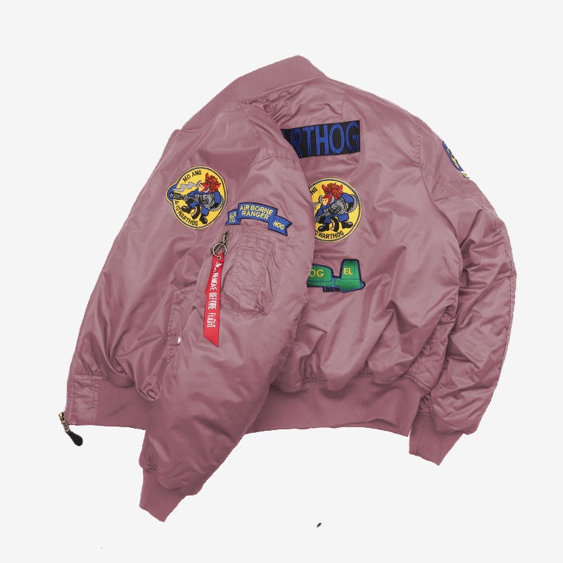 Generic 2024 Spring and Autumn Bomber Jacket Maipin Racing Suit MA1 Alpha Jacket American Baseball Suit Men pink (thickened) 