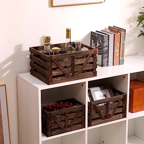 LYDWOO8D Wooden Storage Crates Nested Crates Set of 3 (Large,Medium,Small),Farmhouse Decorative Boxes with Handles for Home Organization,Display,Brown Wood Crates - Image 2