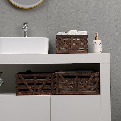 LYDWOO8D Wooden Storage Crates Nested Crates Set of 3 (Large,Medium,Small),Farmhouse Decorative Boxes with Handles for Home Organization,Display,Brown Wood Crates - Image 5