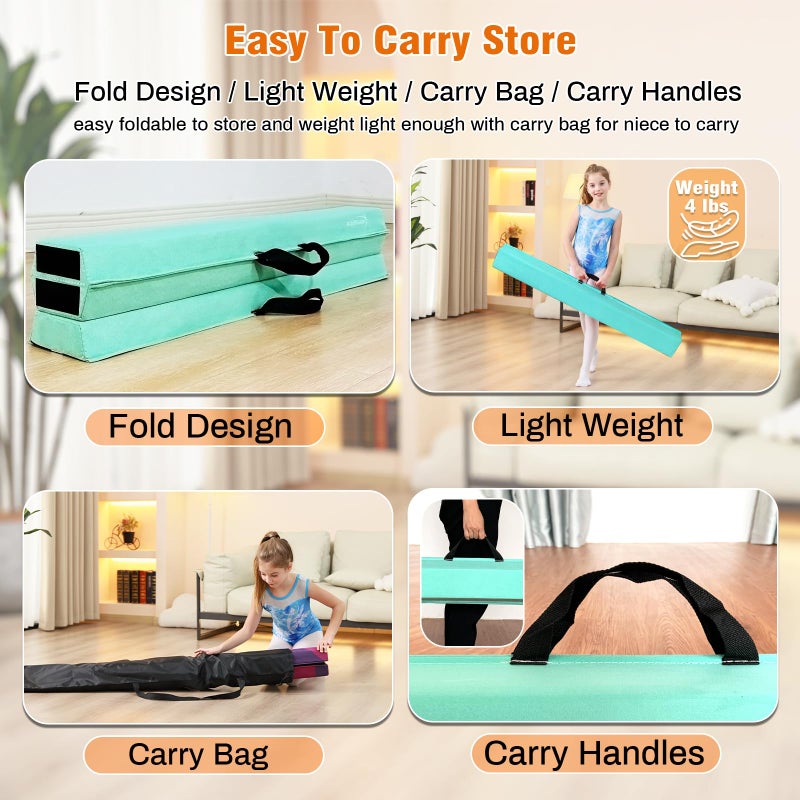 MARFULA 6 FT / 8 FT / 9 FT Folding Gymnastics Beam Foam Balance Floor Beam - Extra Firm - Suede Cover - Anti Slip Bottom with Carry Bag for Kids/Adults Home Use - Image 5