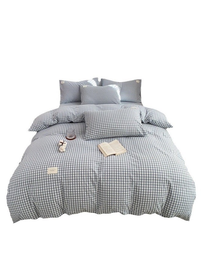 yongsheng 4-Piece European Style Jacquard Duvet Cover Set Polyester blue，Washed Cotton Plaid Comforter Cover Set, Blue Ultra-Soft & Lightweight Cottage Bedding Set  - Image 1