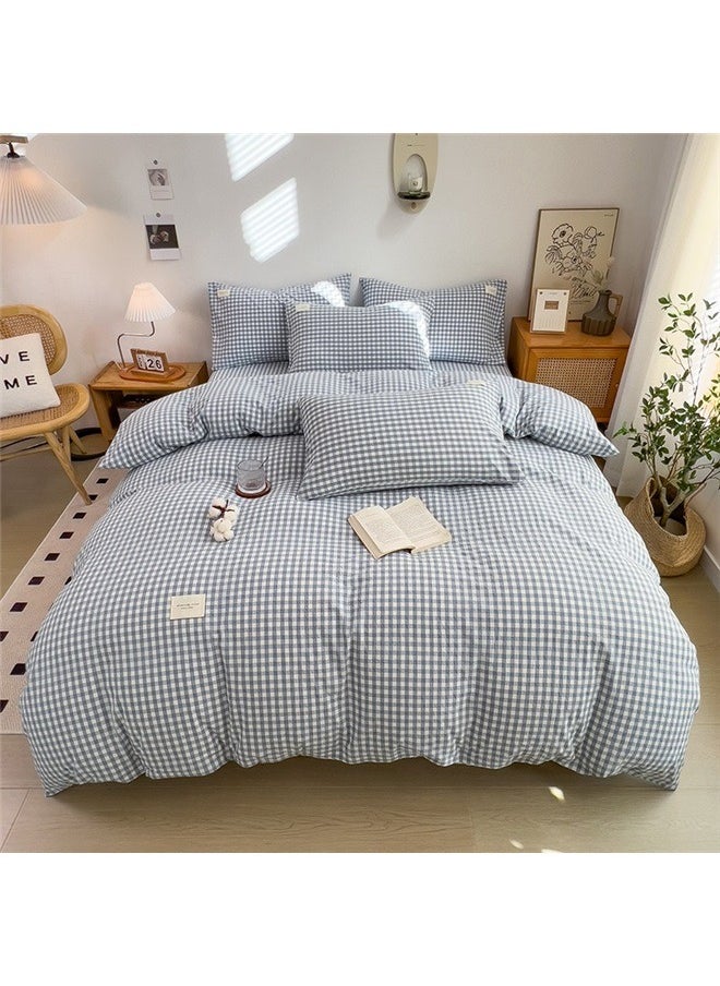 yongsheng 4-Piece European Style Jacquard Duvet Cover Set Polyester blue，Washed Cotton Plaid Comforter Cover Set, Blue Ultra-Soft & Lightweight Cottage Bedding Set  - Image 2