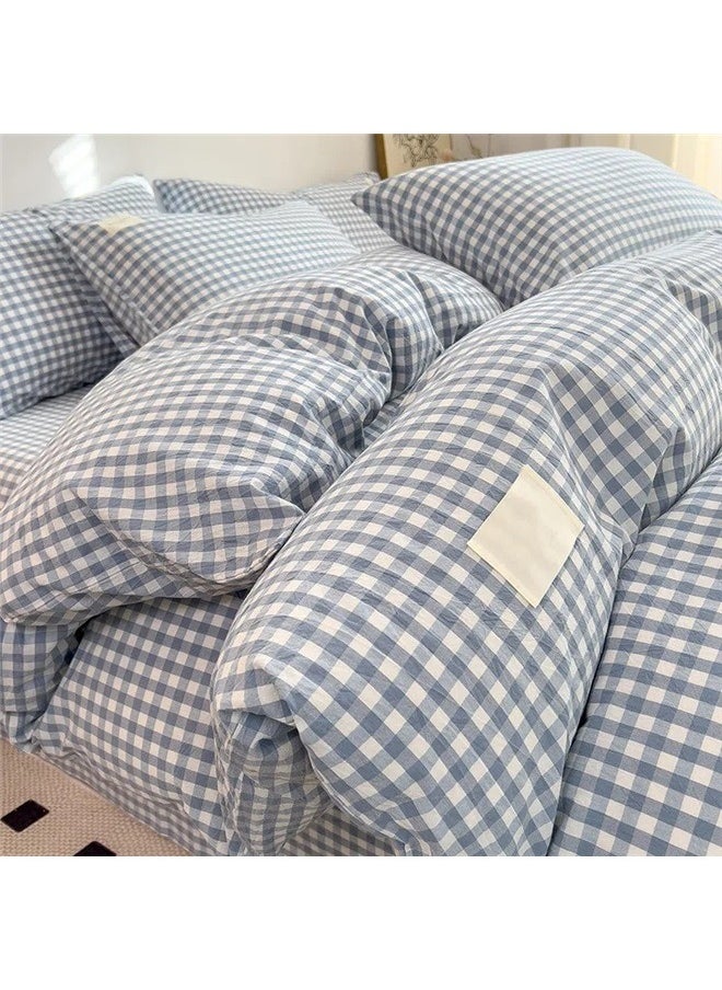 yongsheng 4-Piece European Style Jacquard Duvet Cover Set Polyester blue，Washed Cotton Plaid Comforter Cover Set, Blue Ultra-Soft & Lightweight Cottage Bedding Set  - Image 5