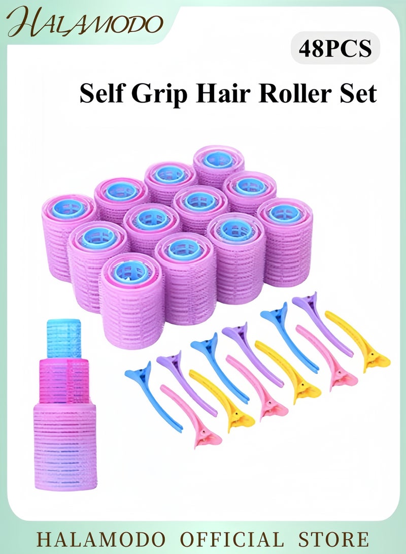 HALAMODO 48PCS Self Grip Hair Roller Set Hair Curlers Rollers Salon Dry Bar Heatless Curling Set Hair Rollers for Long Medium Short Thick Fine Thin Hair Bangs Volume 48mm/36mm/25mm - Image 1