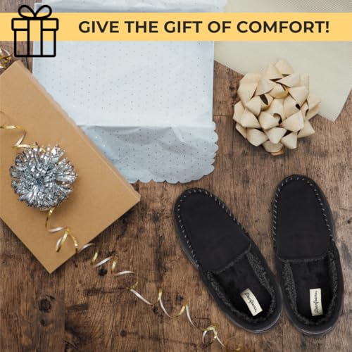 Dearfoams Men's Keaton Memory Foam Moccasin with Wide Widths Slipper, Black Microsuede, 11-12 - Image 2