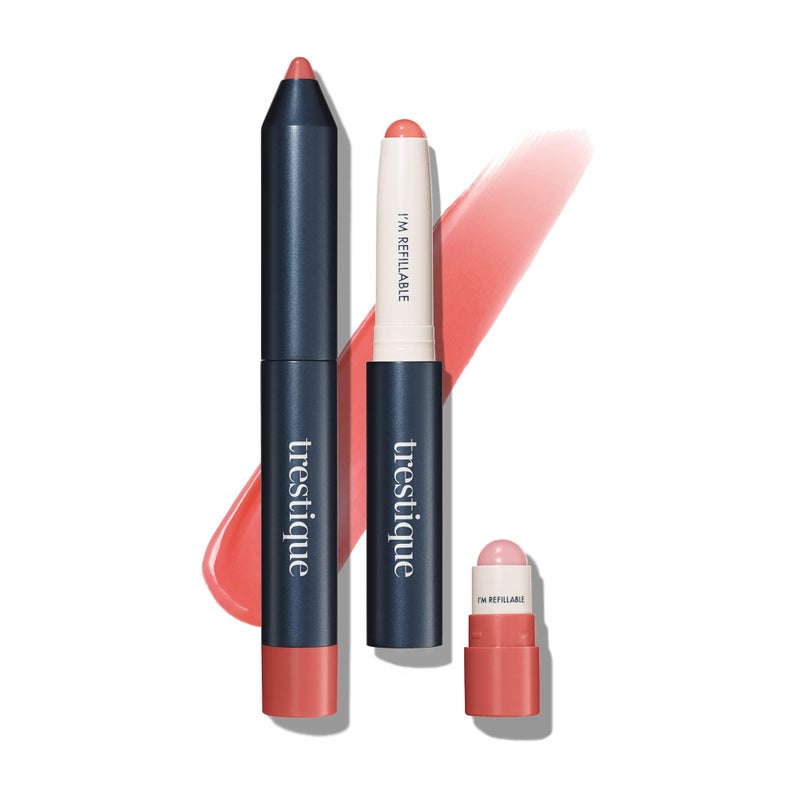 TRESTIQUE Prime And Shine Lip Crayon Refillable Shiny Lipstick With Builtin Primer Clean Beauty Makeup Lipstick For Women 2in1 Glossy and Lip Primer