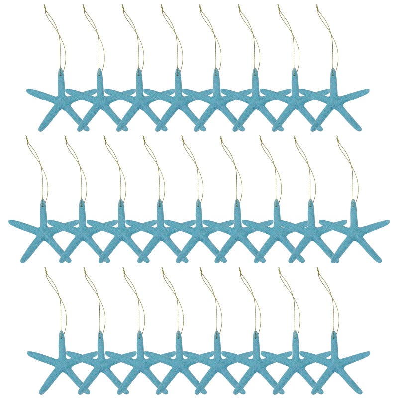 25 Pieces 315 Inches Resin Starfish with Rope for Christmas Tree Hanging Ornaments Beach Theme Wedding Home Decor DIY Crafts Blue