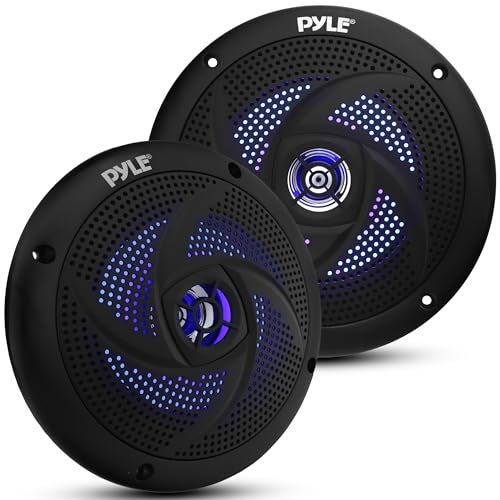 Pyle Marine Waterproof Speakers 6.5” - Low Profile Slim Style Wakeboard Tower and Weather Resistant Outdoor Audio Stereo Sound System with LED Lights and 240 Watt Power - 1 Pair in Black - PLMRS63BL - Image 1